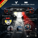 LED Stirnlampe 500lm Sensor Rotlicht USB Kopflampe Akku IP65 Angeln Joggen Profi